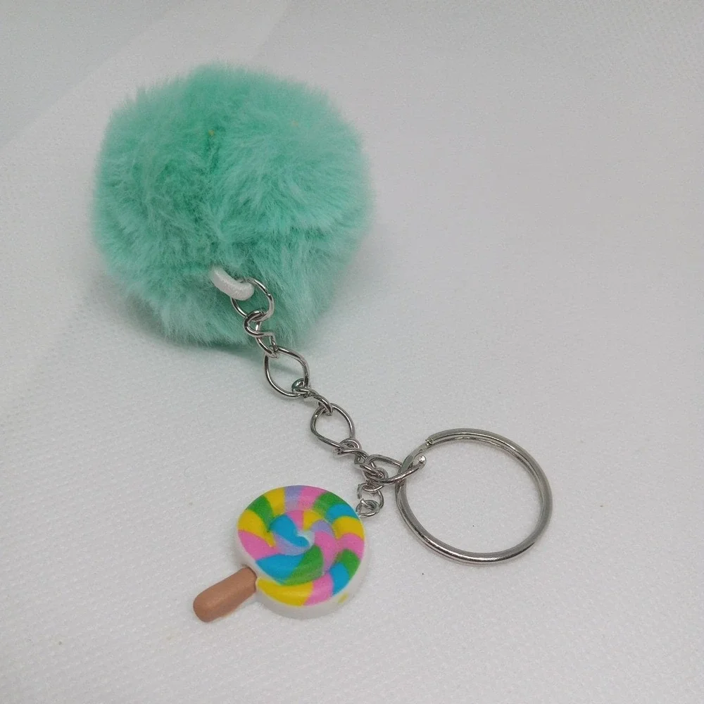 Hand Made Mini Lolipop Charm With a Green Pom Pom